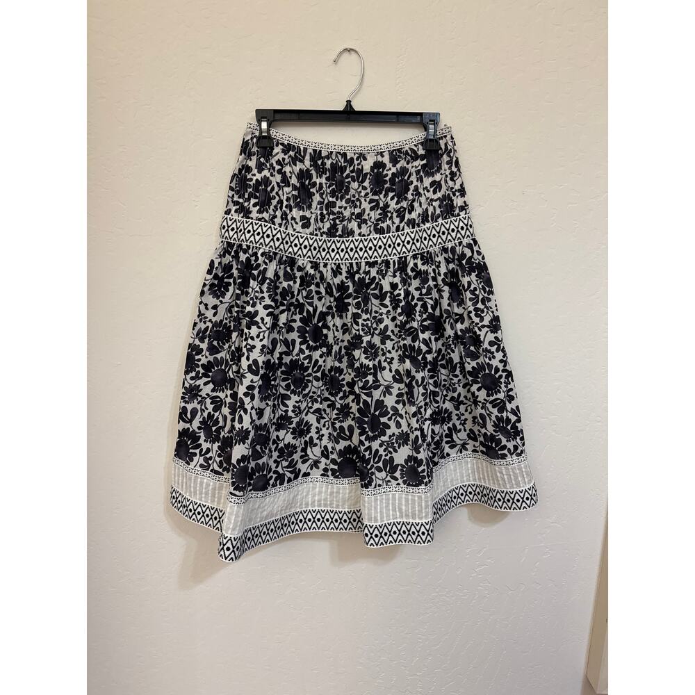 Talbots White and Navy Floral Midi Skirt Size 4